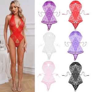 Womens Bodysuit Sleepwear Catsuit Sexy Jumpsuit Lace Floral Mesh Lingerie Sheer - Picture 1 of 59