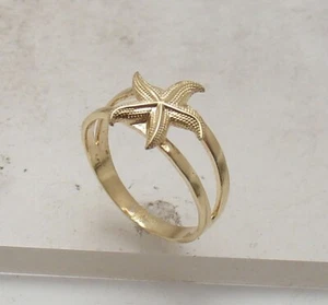 Size 7 Nautical Sea Life Textured Sea Star Ring 14K Yellow Gold Plated Silver - Picture 1 of 4