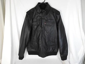 Men's Levis Black Faux Leather Sherpa Fleece Lined Full Zip Trucker Jacket, XLrg - Picture 1 of 19