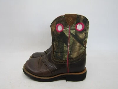 Botas vaqueras Ariat juveniles talla 2 D camufladas de cuero marrón Buckaroo Foto 1 de 4