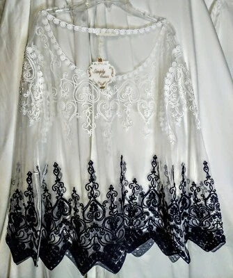 Blusa feminina Simply Couture transparente manga longa bordada floral tamanho pequeno renda - Imagem 1 de 2