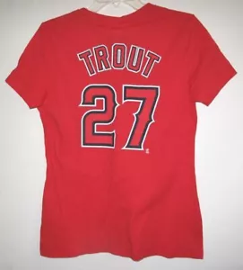 MAJESTIC LOS ANGELES ANGELS MIKE TROUT WOMEN'S RED SHORT SLEEVE T-SHIRT S - Picture 1 of 2
