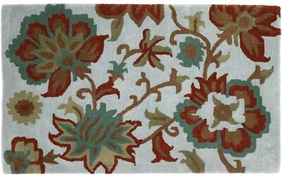 Wollteppich Flowers 100x150 Grau Blumenmuster Handarbeit Handtuft Modern - Bild 1 von 4