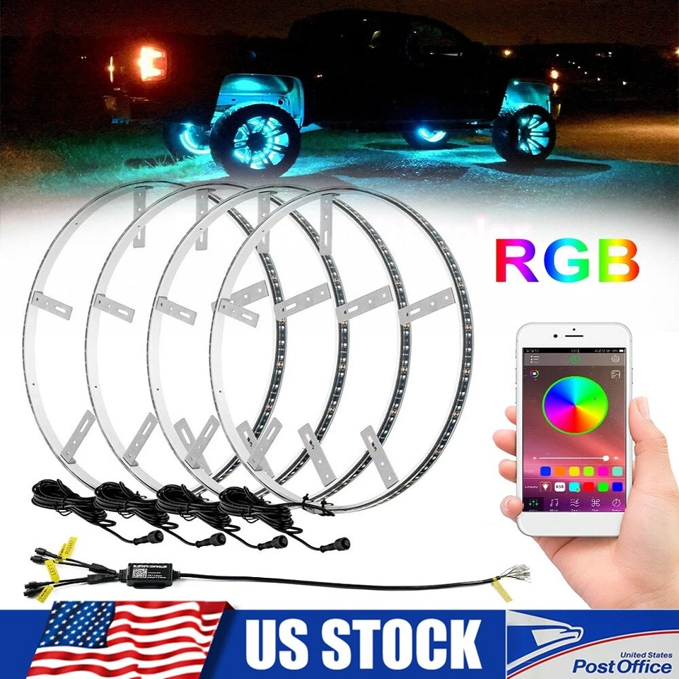 Anillos de rueda LED RGB de 15,5" luces de llanta Bluetooth para Cadillac ATS para CTS Escalade Foto 1 de 4