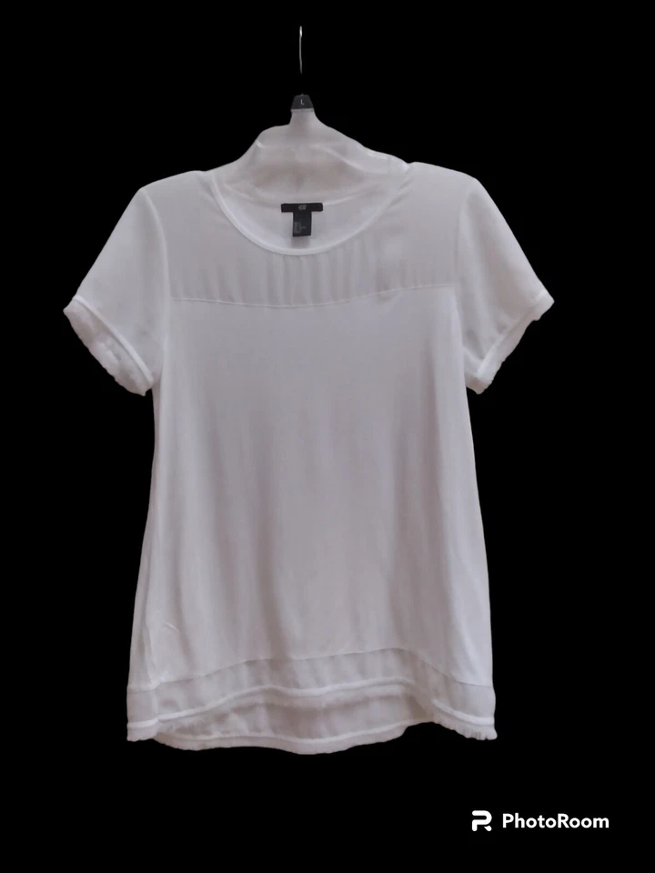 H&M Shirt Womens Size S White Viscose Short Sleeve Raw Hem Sheer - Image 1 of 4
