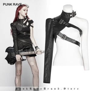 Punk Rave Gothic Women One-arm Long Sleeve Rivet Short Coat Black Soldier Jacket - Picture 1 of 7