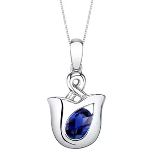 Laborgefertigter Saphir Sterlingsilber Tulpe Anhänger Halskette 1 Karat - Bild 1 von 2