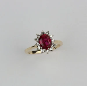Vintage 14k Yellow Gold, Lab-Created Ruby, Diamond Women's Ring Size 5.75 - Picture 1 of 3