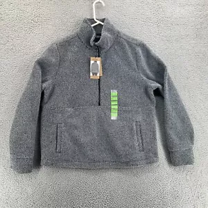 EDDIE BAUER Women’s Quarter Zip Fleece Black Grey SZ Large Pockets Classic NWT - Picture 1 of 21