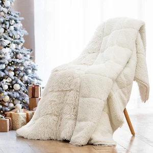 Shaggy Long Fur Faux Fur Weighted Blanket, Cozy and Fluffy Plush Sherpa Long Hai - Picture 1 of 8