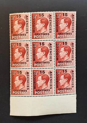 AGENCIAS MARROQUÍES 1936 Rey Eduardo VIII 15 céntimos embalaje original gran borde bloque de 9 Foto 1 de 2