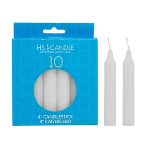 HS Candle - Unscented 4" Straight Taper Candles - White, Set of 10 CGB049-W
