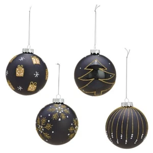 Baumschmuck Kugel 4-teilig Schwarz mit Goldglitter 10cm (30887w Christbaumkugeln - Bild 1 von 1
