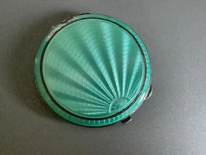 Turquoise Guilloche Enamel on HM Birmingham Silver 1914 ~ Powder Compact ~ T & S - Picture 1 of 21