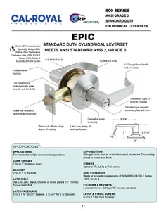 Cal Royal Door Lockset Handle US26D 800 Satin Chrome Lockset 1 3/8" to 2" Thick - Picture 1 of 3