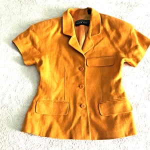 Linda Allard Ellen Tracy VTG Orange linen Short Sleeves Tailored  Blazer Sz 4 - Picture 1 of 13