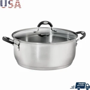 Stainless Steel Dutch Oven 9Qt Induction Safe Covered Cooking Pot W/ Glass Lid - Picture 1 of 8