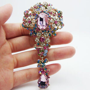 Elegant Colorful Rhinestone Crystal Flower Bouquet Drop Brooch Pin Pendant