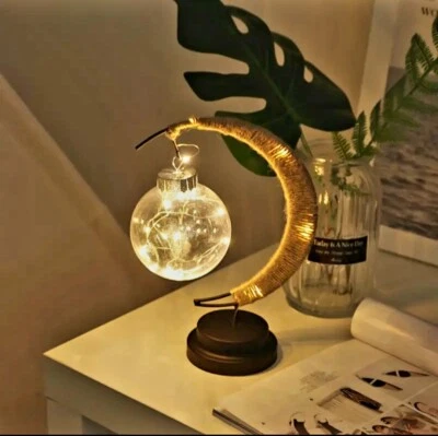 Черный и коричневый кованое железо Луна лампа прозрачные лампы 3 AA батареи пластиковый шар - Изображение 1 из 4