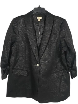 LOGO Lavish by Lori Goldstein Women Woven Ruched Sleeve Blazer w/ Foil Size XL - Image 1 of 4