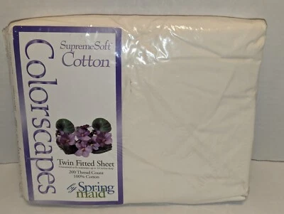 Lençol Colorscapes By Springmaid Supreme algodão macio ajuste duplo creme - NOVO - Imagem 1 de 4