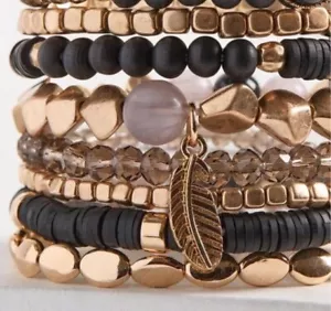 Torrid Beaded Leaf Stretch Stretch Bracelet Set - With 2 Rings And Cuff - Picture 1 of 14