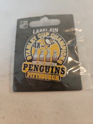 NHL Pittsburgh Penguins 4x Stanley Cup Champions Souvenir Lapel Pin Licensed  - Image 1 of 3