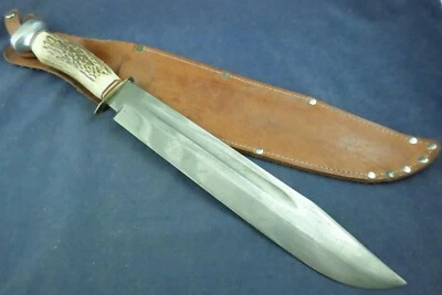 Cuchillo grande Bowie vintage Hirschkrone Solingen inoxidable con funda Foto 1 de 4
