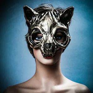 Máscara facial dorada calavera de vampiro cara de gato disfraz de Halloween disfrazada fiesta - Imagen 1 de 7
