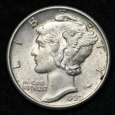 Moneda de diez centavos de plata Mercury 1930 elección sin circular * MS E360 ANN Foto 1 de 2