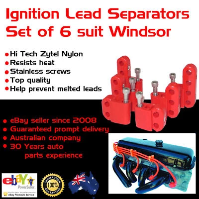Red Ignition Lead Separators Brackets Mounts Stainless Screws Fits Ford Windsor  - Image 1 of 2