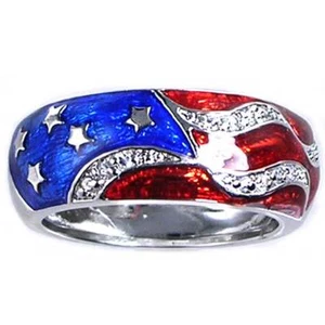 DESIGNER REPLICA AMERICAN FLAG__ENAMEL CZ RING_SZ-11__NF 925 STERLING SILVER - Picture 1 of 8