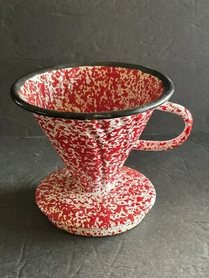 Embudo goteador de café rojo y blanco esmaltado para verter sobre goteo Foto 1 de 4