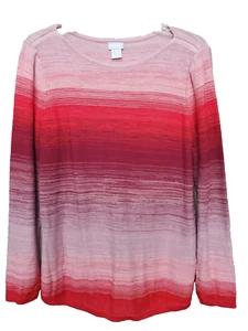 Chico's Cotton Blend Wild Poppy Ombre Bateau Pullover Sweater Size 2 Large - Picture 1 of 6
