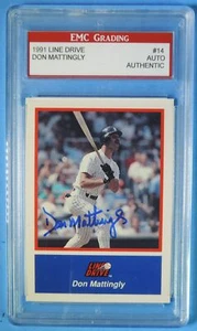 Tarjeta de béisbol Line Drive Don Mattingly 1991 autografiada automática - Imagen 1 de 2
