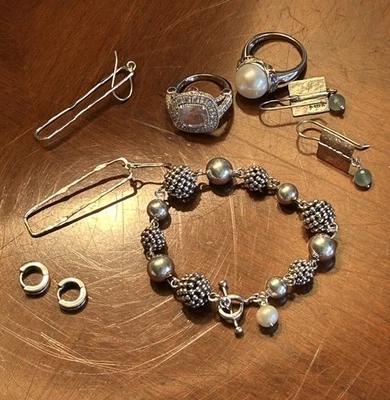 Brazalete Michael Dawkins bola de cuentas de plata esterlina con una perla palanca Foto 1 de 4