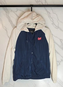 Obey Medium Windbreaker Jacke blau weiß Kapuze leicht Druckknopfleiste - Bild 1 von 7
