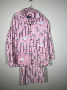Nick & Nora Damen Feder Kissen Print Rosa Flanell PJ Set Large - Bild 1 von 9