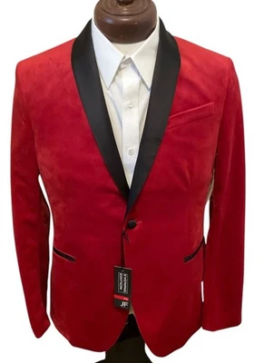 *NWT* J FERRAR Evening Edition 40R Slim Fit Red Velvet Black Satin Collar Blazer - Image 1 of 4