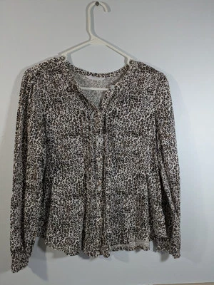 Blusa LUCKY BRAND Boho Estampa Animal Algodão Manga Longa Tamanho M Preto e Castanho - Imagem 1 de 4