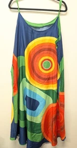 Trapeze Midi Sundress Women’s Large Green Blue Geo Oversized Lagenlook - Picture 1 of 4