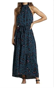 Prettygarden Blue Gray Coral Print Womens XL Halter Midi Dress Sleeveless - Picture 1 of 10