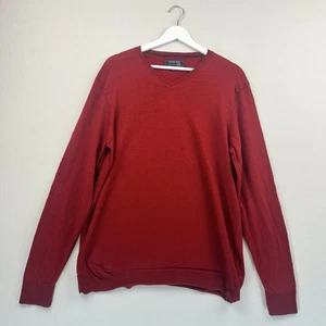 F & F Merino Jumper Mens XL Red V Neck Long Sleeve Sweater Pullover Casual - Picture 1 of 16