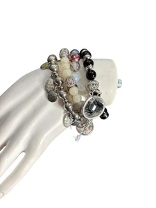 Chico's Women's Set Of 4 Beaded Bohemian Artisan Stretch Bracelets with Charms - Picture 1 of 6