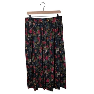 Maxi gonna vintage anni 80 90 Susan Bristol nera botanica floreale plissettata taglia 14 - Foto 1 di 6