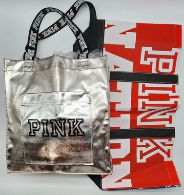 Bolso de Mano/Almuerzo Rosa Victoria Secret Metálico Plateado y TOTE Grande Gratis Foto 1 de 4