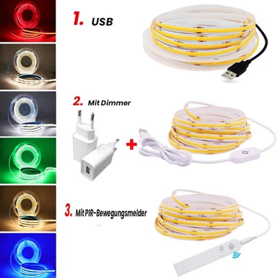 COB LED Streifen Stripe 5V USB Leiste Band Lichterkette Keine Lichtpunkt Dimmbar - Bild 1 von 4