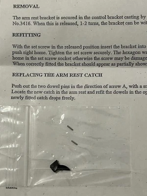 SME 3009 New Old Stock Tonearm Catch Part # 2271A with SME instruction Sheet - Image 1 of 2
