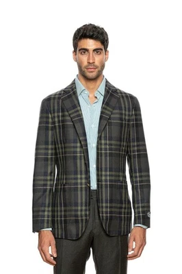 $2295 BELVEST Azul Verde Lana Cuadros Chaqueta Blazer 42 EE. UU./52 UE Gota 7R   Foto 1 de 4