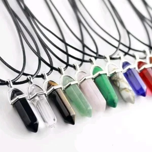 Hexagonal Natural Quartz Pointed Stone Pendant Necklace -Natural Stone Jewellery - Picture 1 of 7